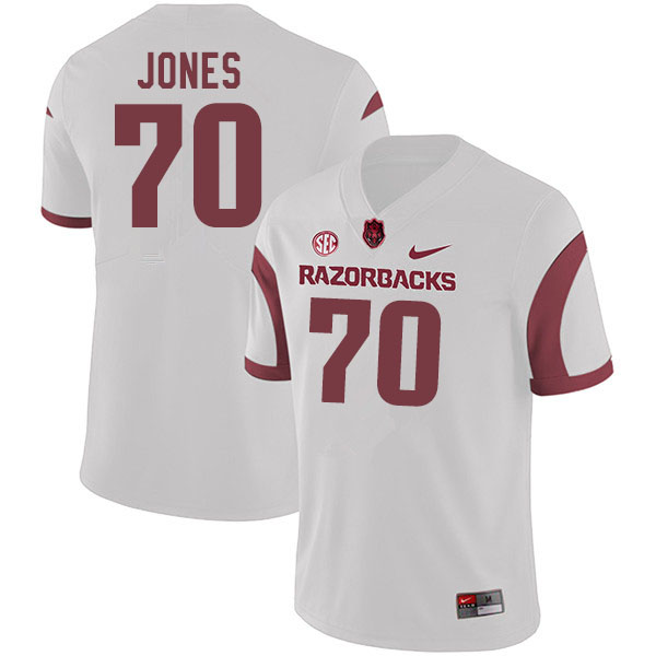 Men #70 Luke Jones Arkansas Razorbacks College Football Jerseys Sale-White - Click Image to Close
